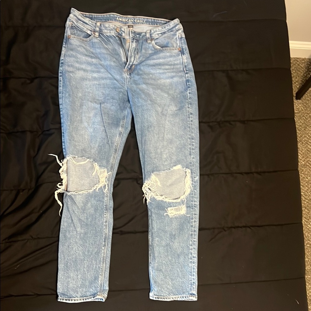 Light Blue Distressed Women's Mom Jeans